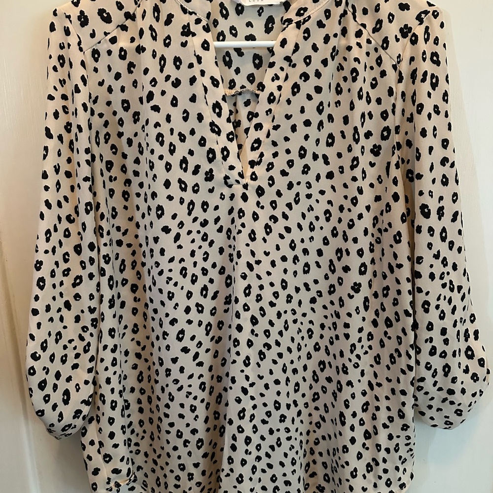 Lush Cream Blouse with Black Leopard Spots